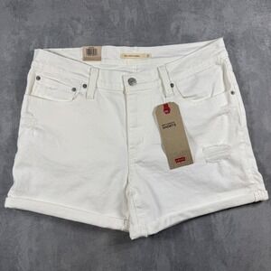 Levi's White Denim Shorts Womens 12 W31 Distressed Mid Length Mid Rise NWT